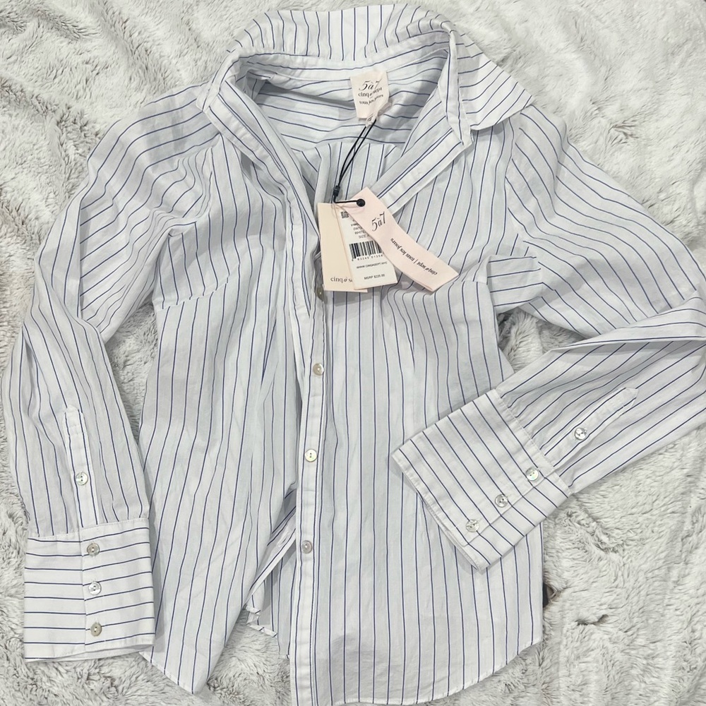 Cinq A Sept Striped Button Down Cinched Back Shirt